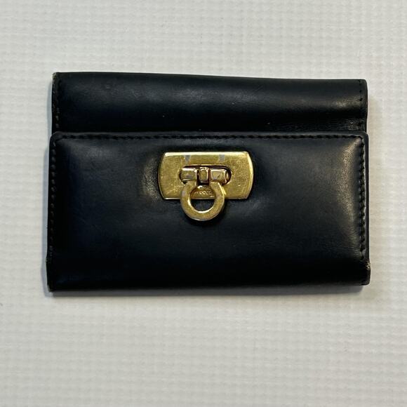 Salvatore Ferragamo Key Holder Wallet Leather Gold Gancini Made in Italy Accesso - Picture 1 of 10